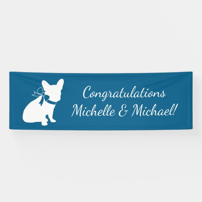 French Bulldog Theme Party - Baby Shower Blue Banner (Horizontal)