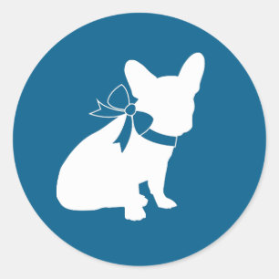 French Bulldog Theme Party - Baby Shower Blue Classic Round Sticker