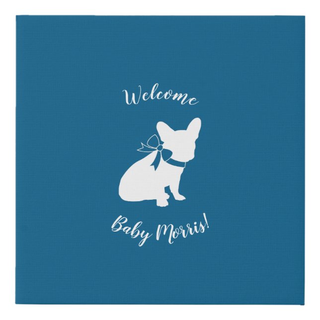 French Bulldog Theme Party - Baby Shower Blue Faux Canvas Print (Front)
