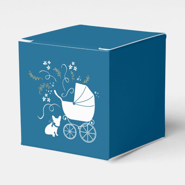 French Bulldog Theme Party - Baby Shower Blue Favor Boxes (Front Side)