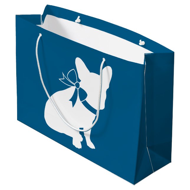 French Bulldog Theme Party - Baby Shower Blue Large Gift Bag (Back Angled)