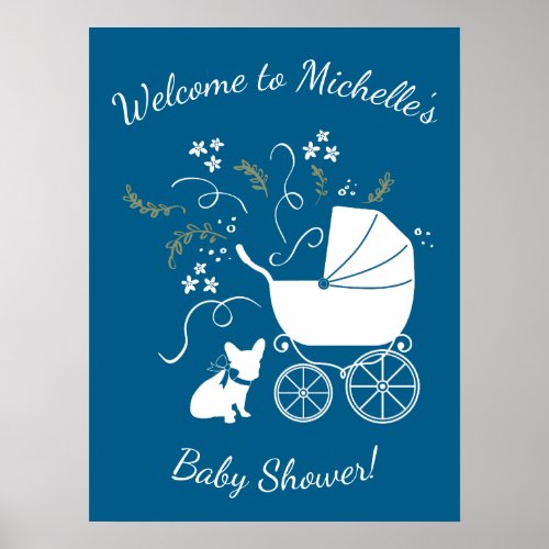 French Bulldog Theme Party _ Baby Shower Blue Poster