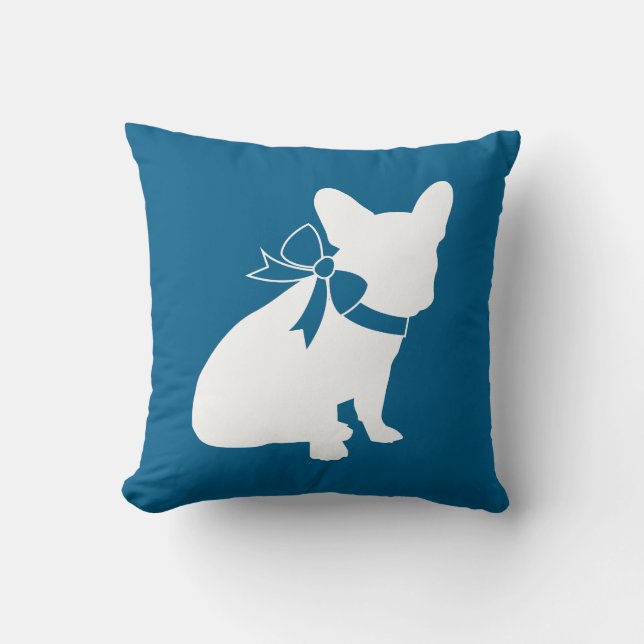 French Bulldog Theme Party - Baby Shower Blue Throw Pillow (Front)