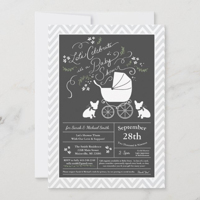 French Bulldog Theme Party - Baby Shower Neutral Invitation (Front)