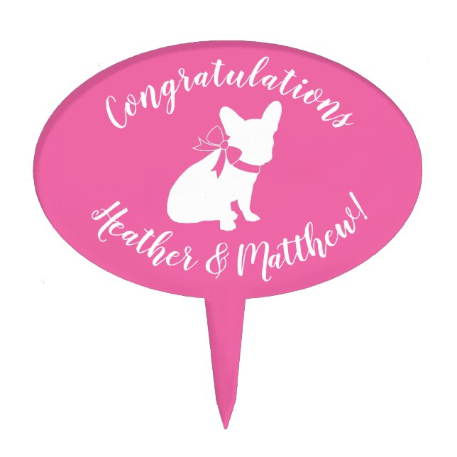 French Bulldog Theme Party - Baby Shower Pink Cake Topper (Front)