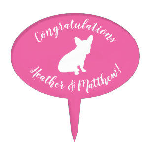 French Bulldog Theme Party - Baby Shower Pink Cake Topper
