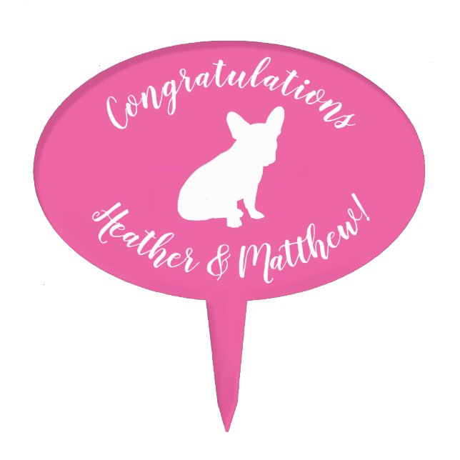 French Bulldog Theme Party - Baby Shower Pink Cake Topper (Front)