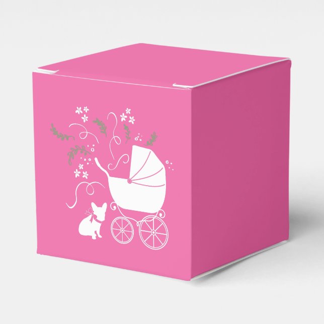 French Bulldog Theme Party - Baby Shower Pink Favor Boxes (Front Side)
