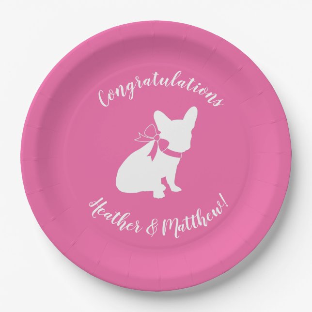 French Bulldog Theme Party - Baby Shower Pink Paper Plates (Front)