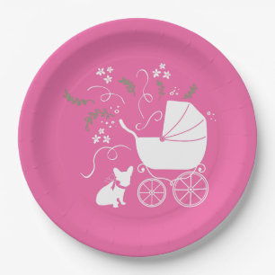 French Bulldog Theme Party - Baby Shower Pink Paper Plates