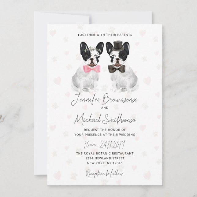 French Bulldog theme paw heart dog wedding Invitation (Front)