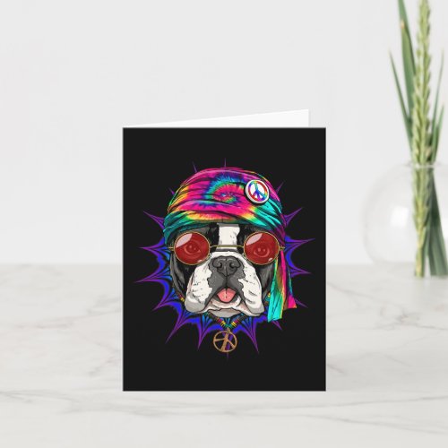 French Bulldog Tie Dye Peace Sign Psychedelic Dog  Card