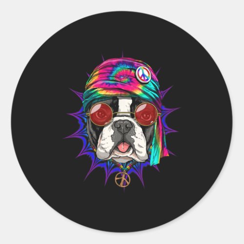 French Bulldog Tie Dye Peace Sign Psychedelic Dog  Classic Round Sticker