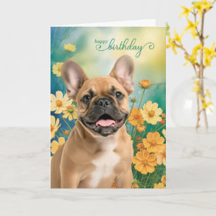 French Bulldog Tiny Orange Cosmos Birthday Card