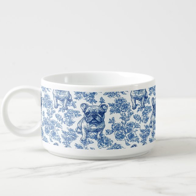 French Bulldog Toile Blue Bowl (Right)