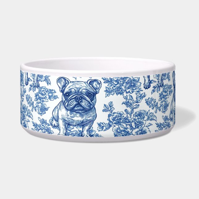 French Bulldog Toile Blue Bowl (Right)