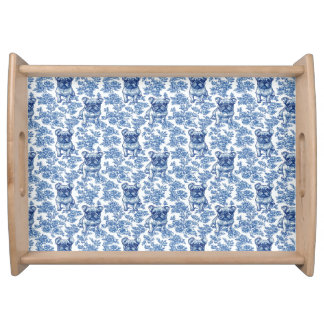French Bulldog Toile Blue Serving Tray
