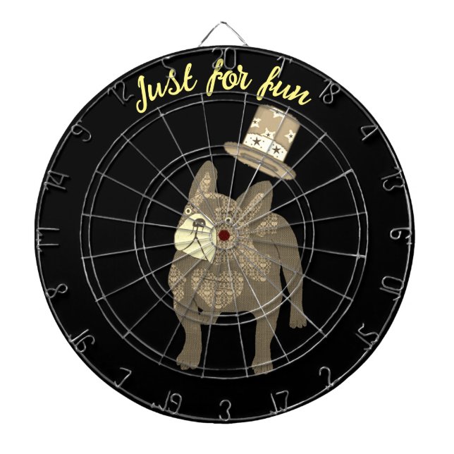 French Bulldog Top Hat New Year's Dart Board (Front)