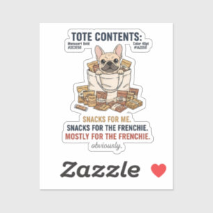 French Bulldog Tote Contents Snacks Funny Dog Mom  Sticker