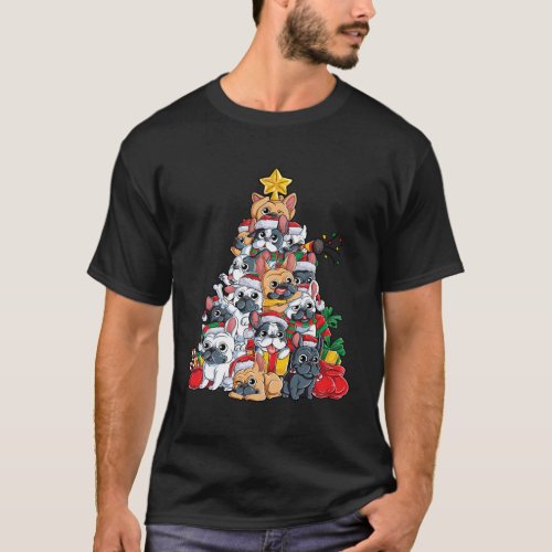 French Bulldog Tree Dog Santa T_Shirt