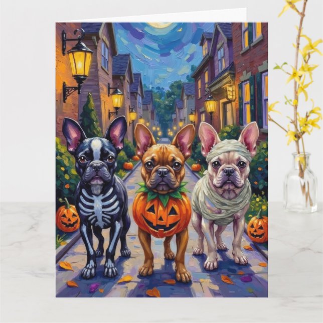 French Bulldog Trick-or-Treating Halloween Costume Card (Yellow Flower)
