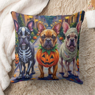 French Bulldog Trick-or-Treating Halloween Costume Throw Pillow