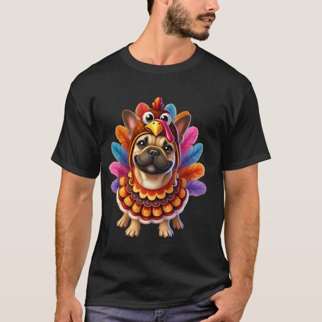 French Bulldog Turkey Funny Thanksgiving Animal Do T-Shirt (Front)