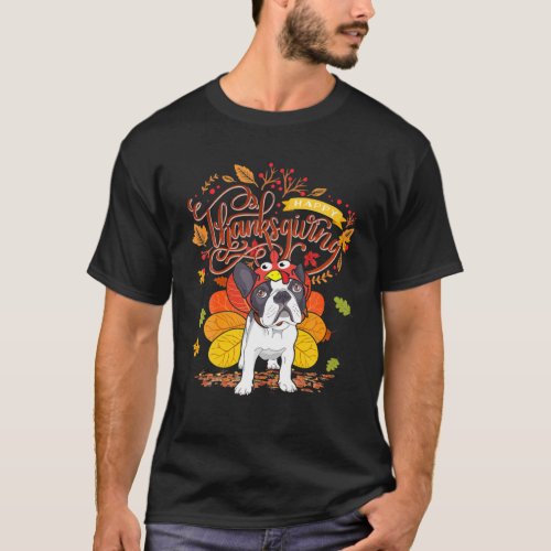 French Bulldog Turkey Happy Thanksgiving Dog Lover T_Shirt