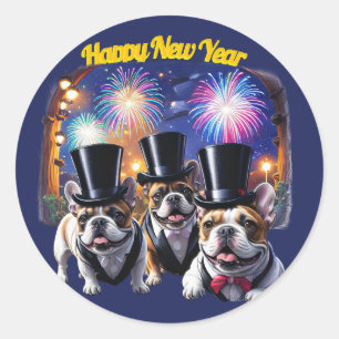 French Bulldog Tuxedo New Year Classic Round Sticker