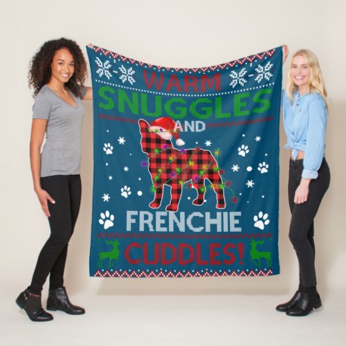 French Bulldog Ugly Christmas Sweater Xmas Pajama Fleece Blanket