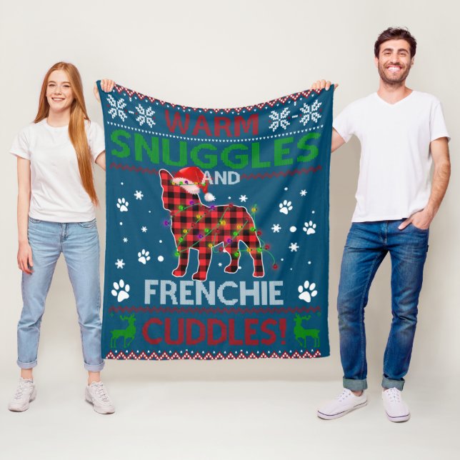 French Bulldog Ugly Christmas Sweater Xmas Pajama Fleece Blanket (In Situ)