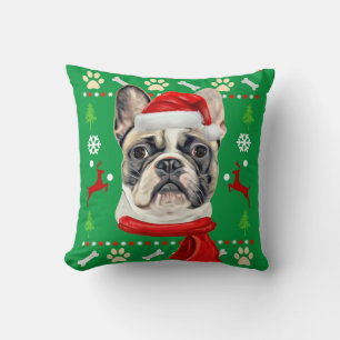 French Bulldog Ugly Christmas Throw Pillow