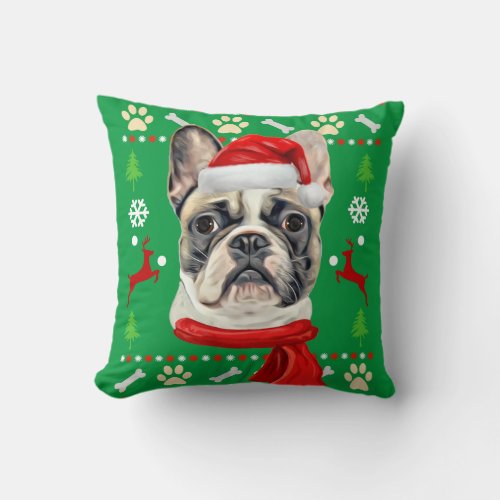 French Bulldog Ugly Christmas Throw Pillow