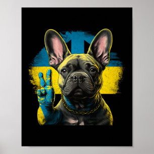 French Bulldog Ukraine Peace And Love Flag Help Fr Poster