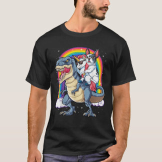 French Bulldog Unicorn Dinosaur T rex Girls Rainb T-Shirt