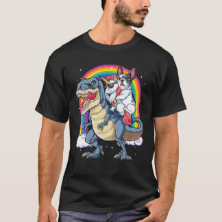 French Bulldog Unicorn Riding Dinosaur T Rex Gift T-Shirt