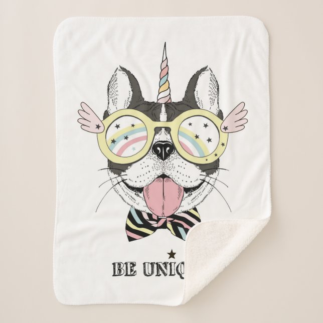 French Bulldog Unicorn Sherpa Blanket (Front)