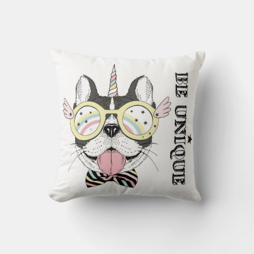 French Bulldog Unicorn Throw Pillow