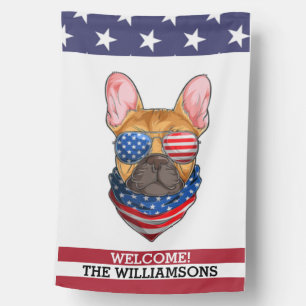 French Bulldog, USA American Flag Custom Welcome
