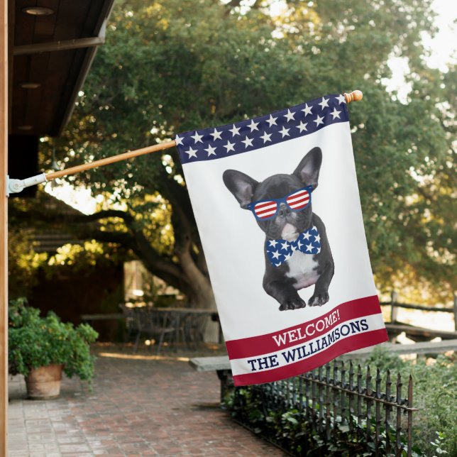 French Bulldog, USA American Flag Custom Welcome (In SItu)