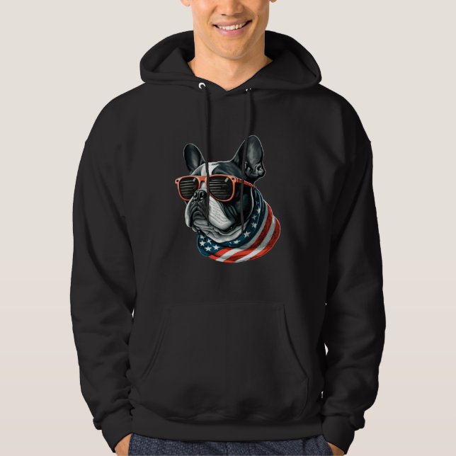 French Bulldog USA Patriotic Pup in Sunglasses Hoodie (Front)