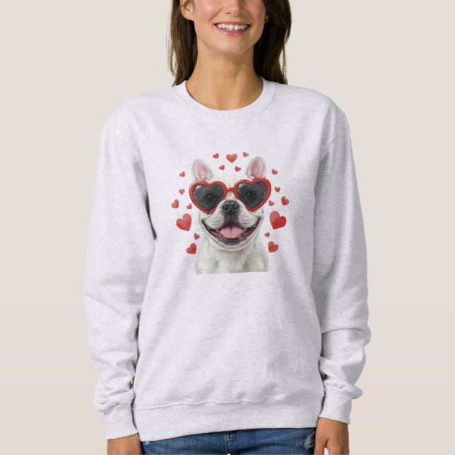 French Bulldog Valentine Dog Portrait Illustration Sweatshirt (Front)