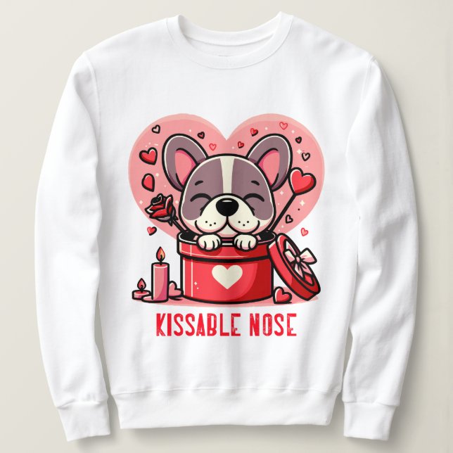 French Bulldog Valentine Kissable Nose Sweatshirt (Design Front)
