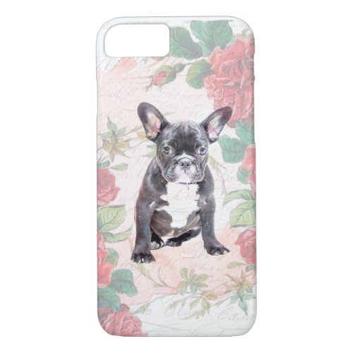 French Bulldog valentine roses iphone case