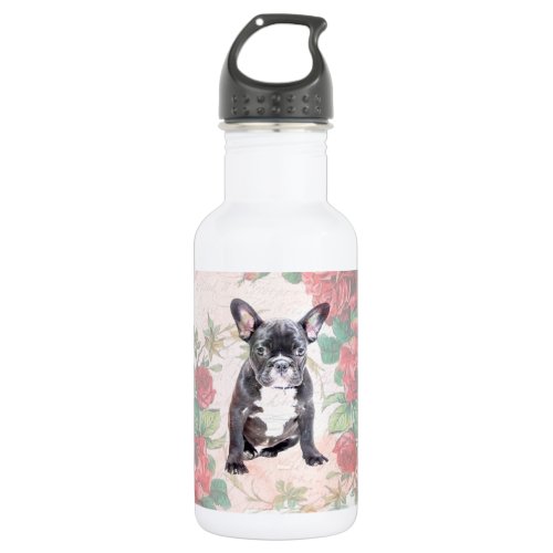 French Bulldog valentine roses Stainless Steel Water Bottle