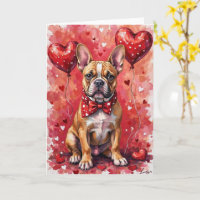 French Bulldog Valentine’s Day Dog with Hearts Red