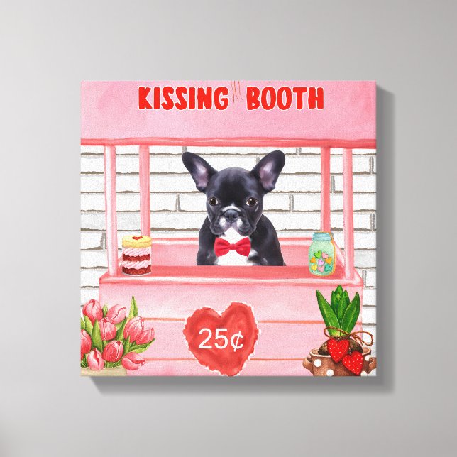 French Bulldog Valentine's Day Kissing Booth Canvas Print (Front)