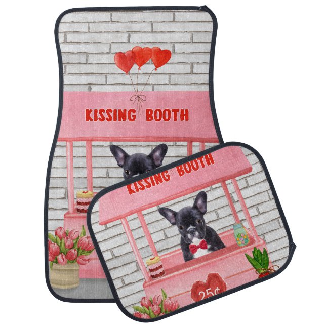 French Bulldog Valentine's Day Kissing Booth Car Floor Mat (Set)
