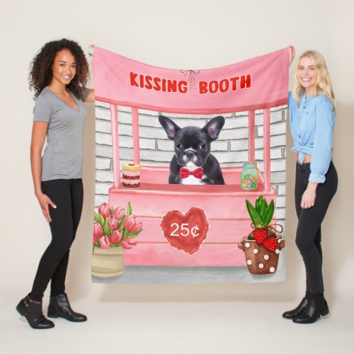 French Bulldog Valentines Day Kissing Booth Fleece Blanket
