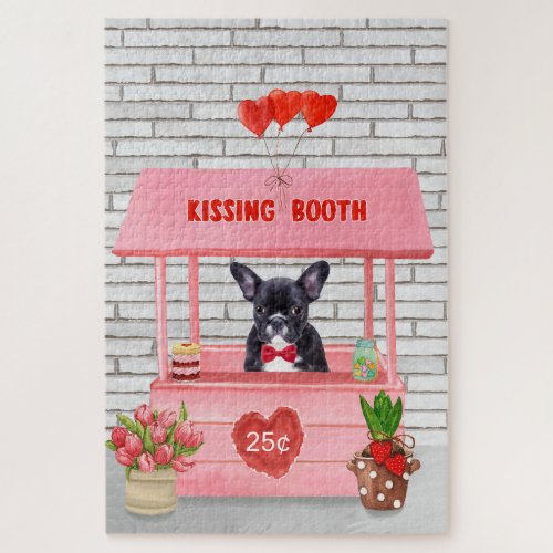 French Bulldog Valentines Day Kissing Booth Jigsaw Puzzle
